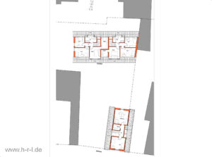 Dachgeschoss: obere Bereiche der Maisonettewohnungen