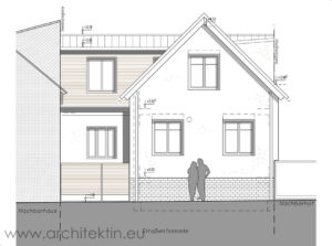 Planung Vorderhaus: Fassadendämmung und neue geteilte Fenster wie ursprünglich in den 30er Jahren gebaut